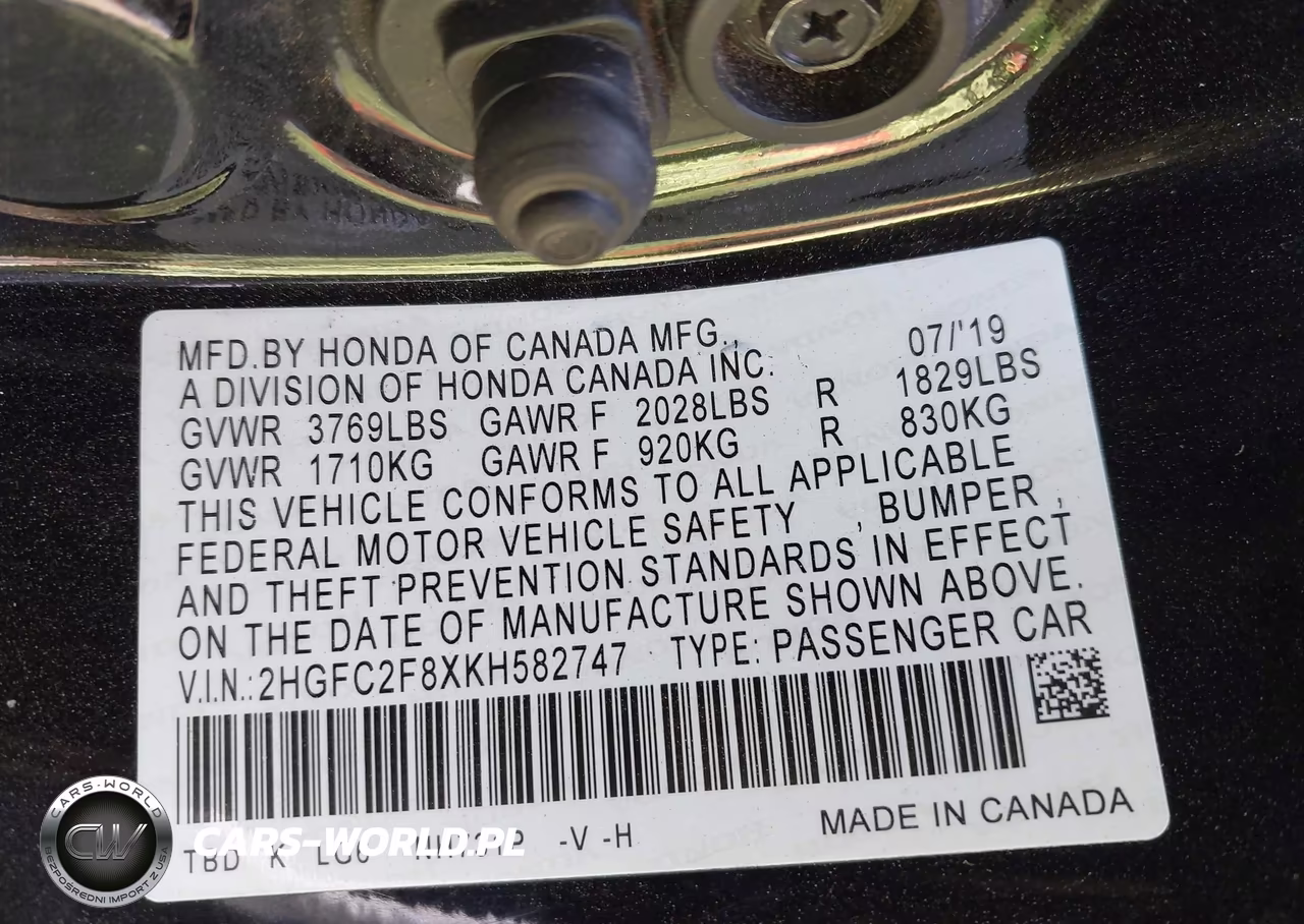 2019 Honda Civic Sport VIN:2HGFC2F8XKH582747 - 9