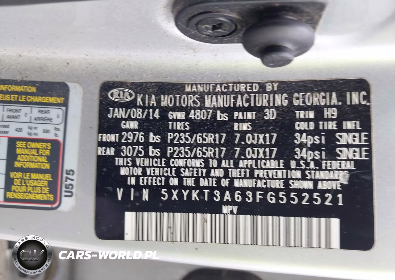 2015 Kia Sorento Lx VIN:5XYKT3A63FG552521 - 9