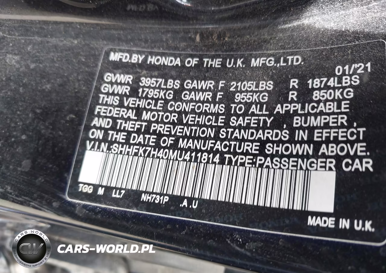 2021 Honda Civic Sport VIN:SHHFK7H40MU411814 - 9