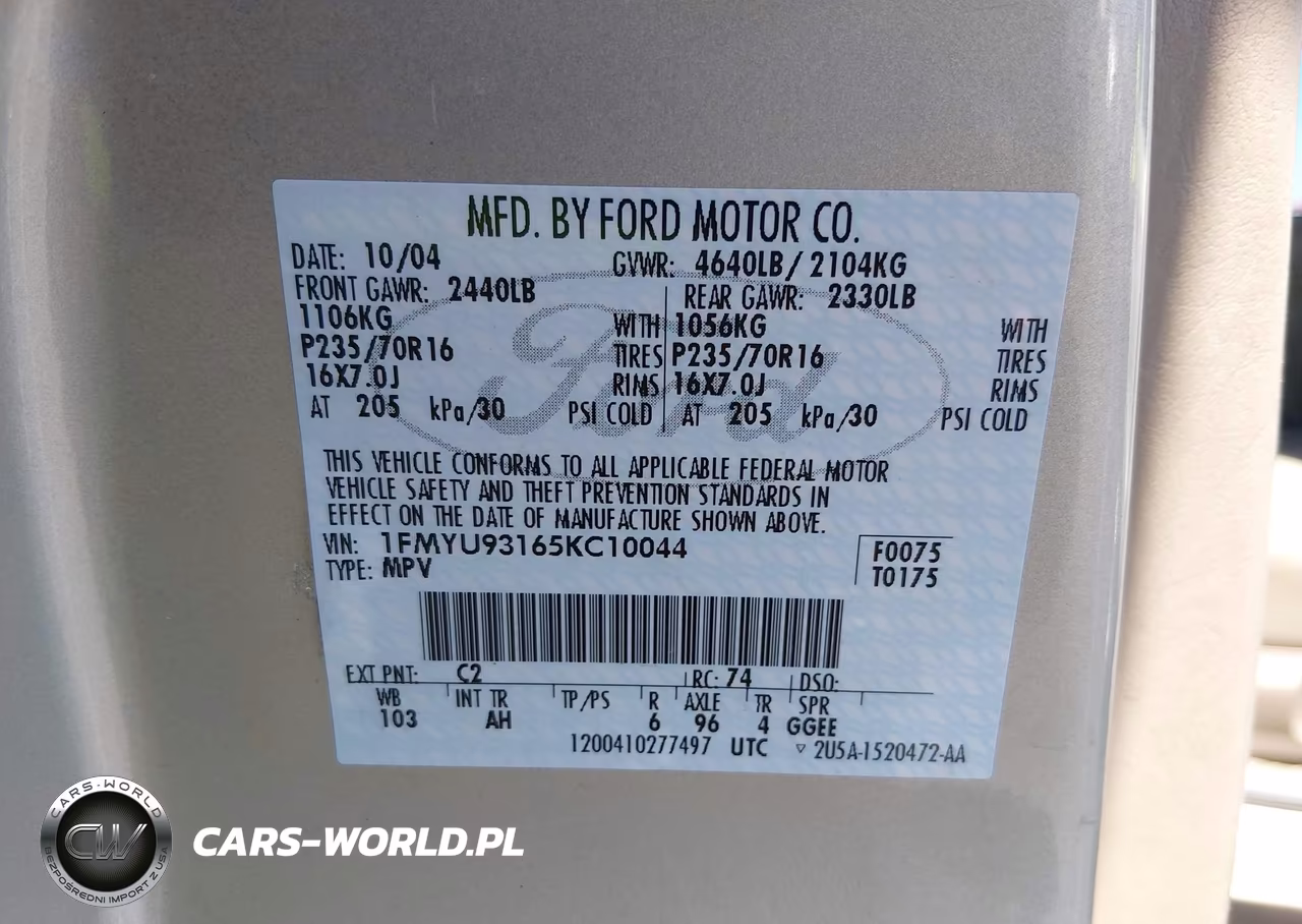 2005 Ford Escape Xlt VIN:1FMYU93165KC10044 - 9