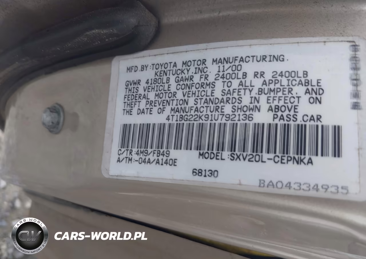 2001 Toyota Camry Le VIN:4T1BG22K91U792136 - 9