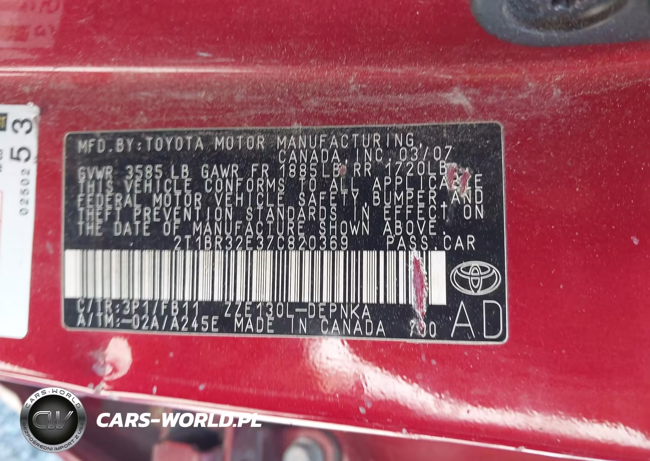 2007 Toyota Corolla Le VIN:2T1BR32E37C820369 - 9