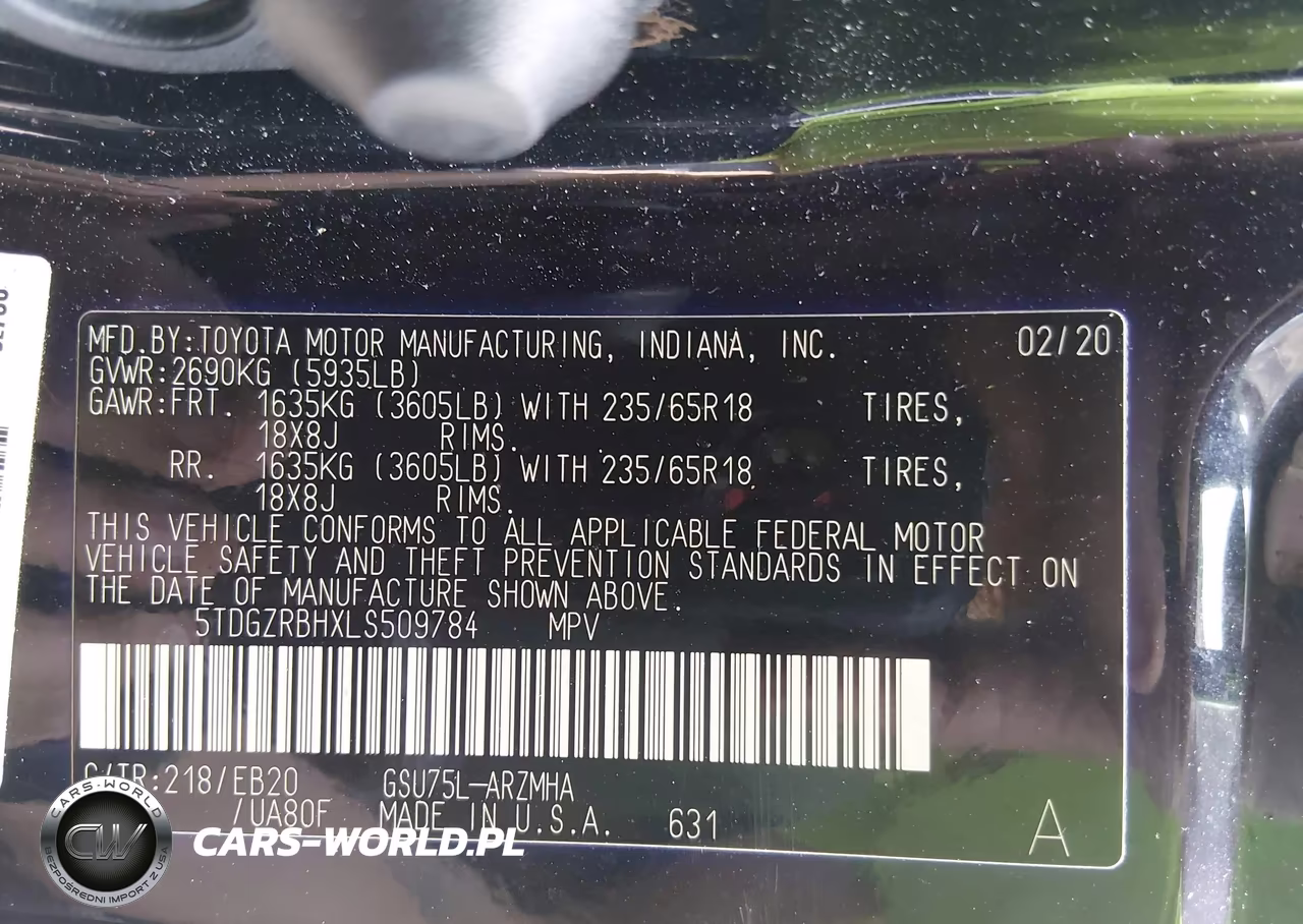 2020 Toyota Highlander Xle VIN:5TDGZRBHXLS509784 - 9