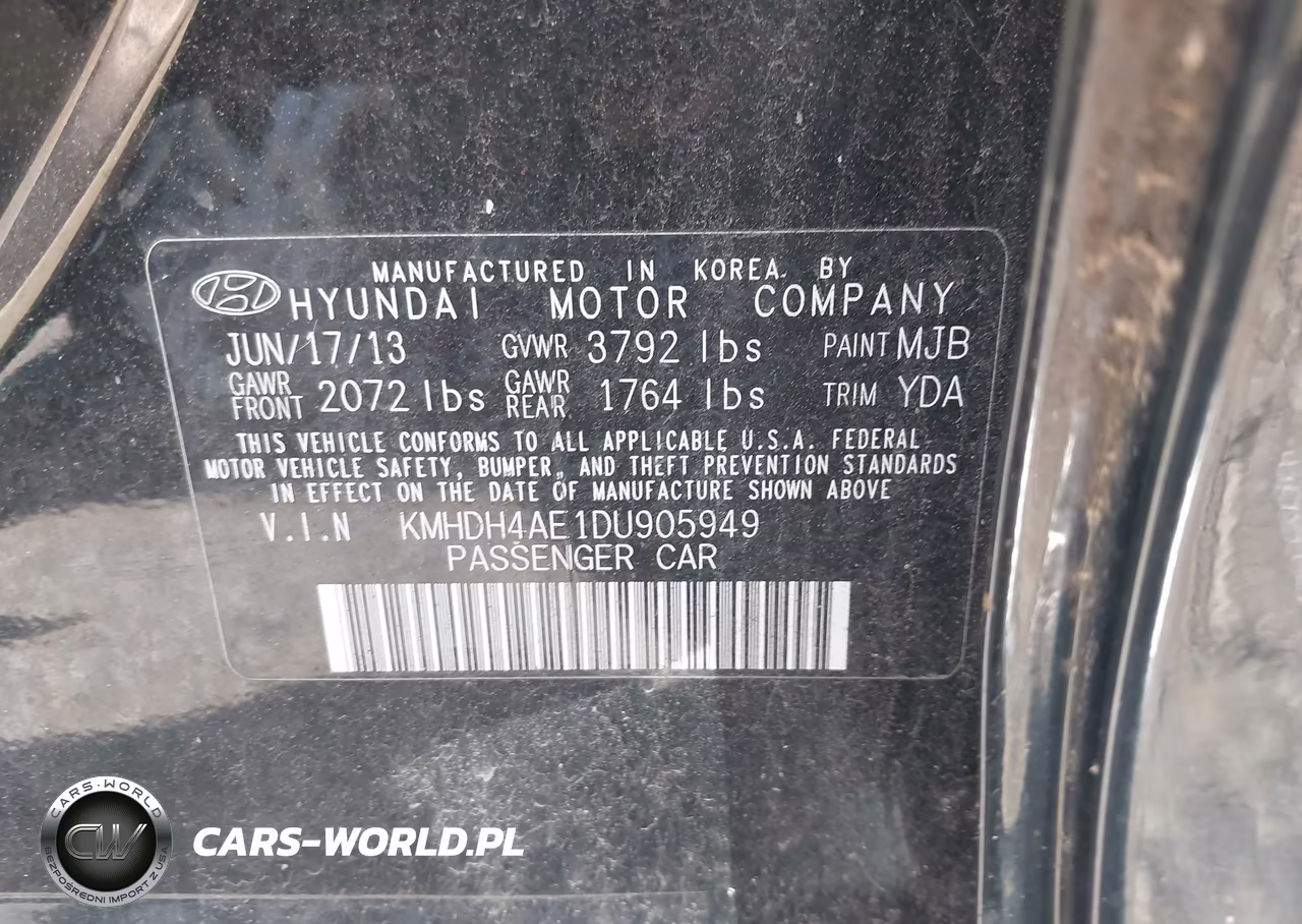 2013 Hyundai Elantra Gls VIN:KMHDH4AE1DU905949 - 9