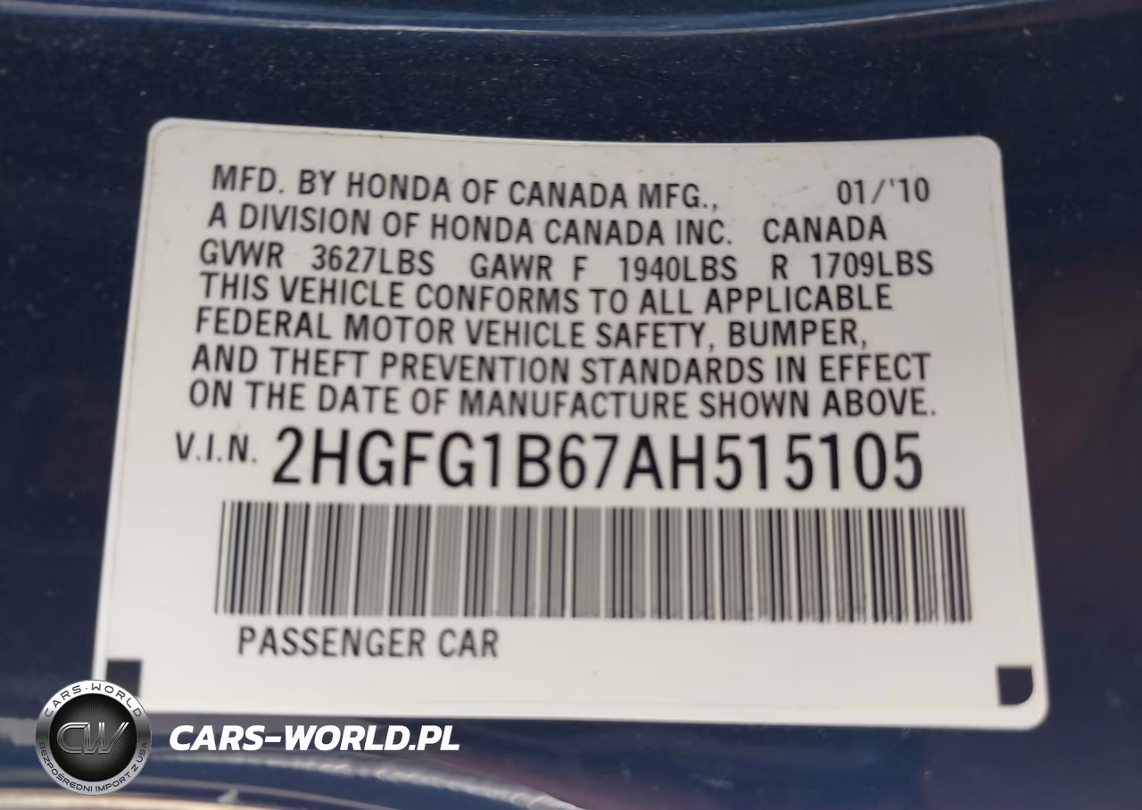 2010 Honda Civic Lx VIN:2HGFG1B67AH515105 - 9