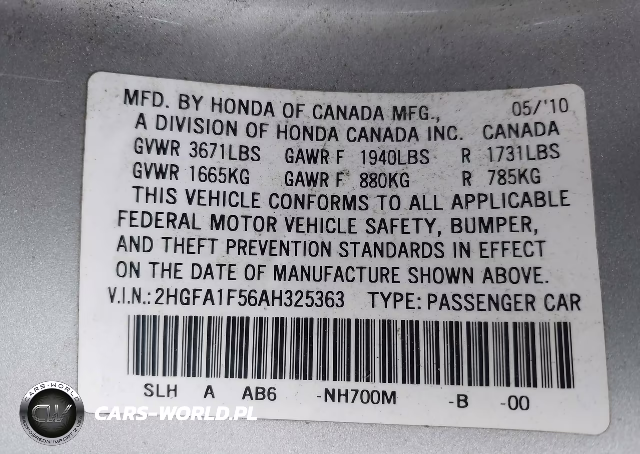 2010 Honda Civic Lx VIN:2HGFA1F56AH325363 - 9