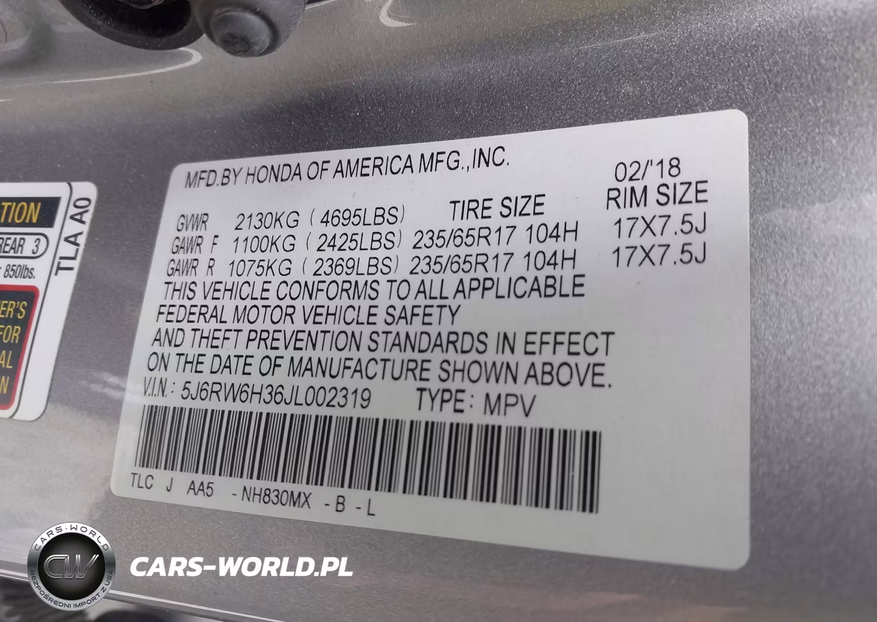 2018 Honda Cr-V Lx VIN:5J6RW6H36JL002319 - 9