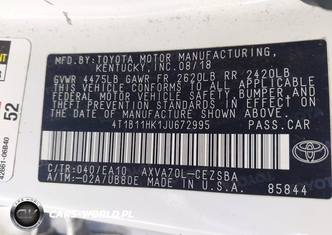 2018 TOYOTA CAMRY VIN:4T1B11HK1JU672995 - 9