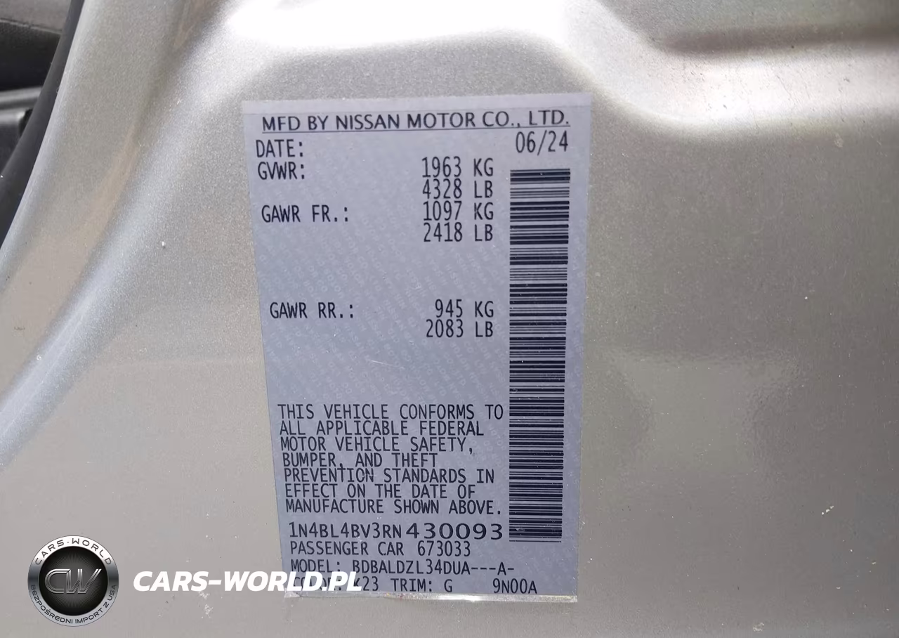 2024 Nissan Altima S Fwd VIN:1N4BL4BV3RN430093 - 9
