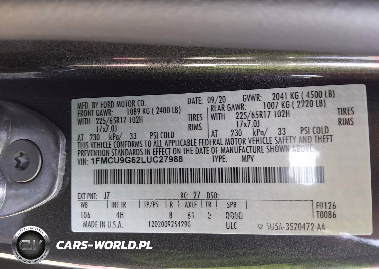 2020 Ford Escape Se VIN:1FMCU9G62LUC27988 - 9