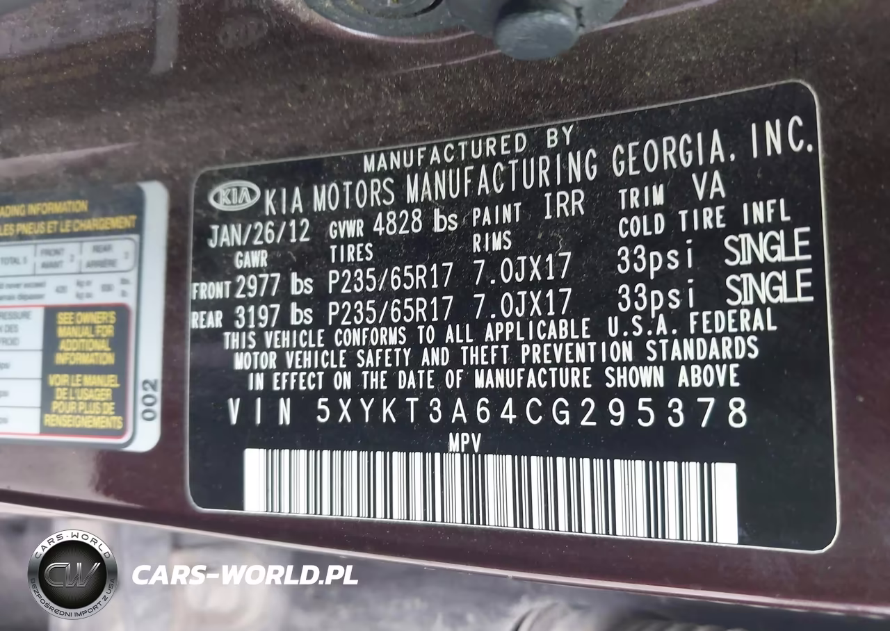 2012 Kia Sorento Lx VIN:5XYKT3A64CG295378 - 9