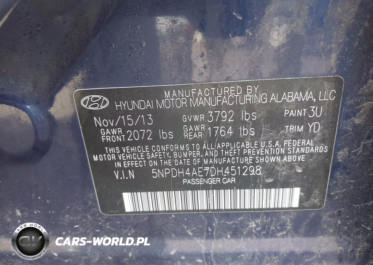 2013 Hyundai Elantra Gls VIN:5NPDH4AE7DH451298 - 9