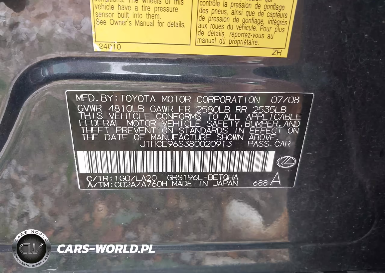 2008 Lexus Gs 350 VIN:JTHCE96S380020913 - 9