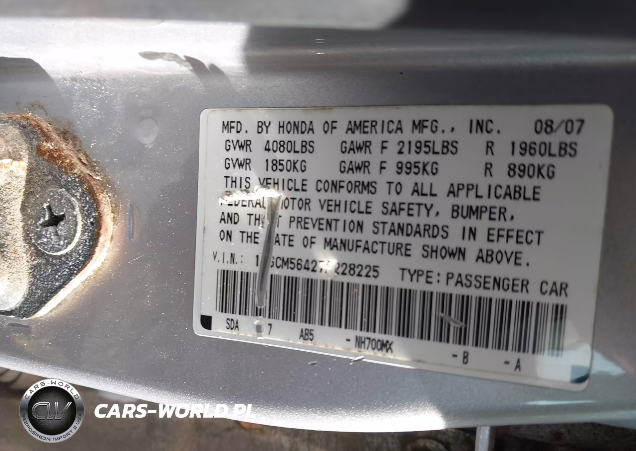 2007 Honda Accord 2.4 Lx VIN:1HGCM56427A228225 - 9