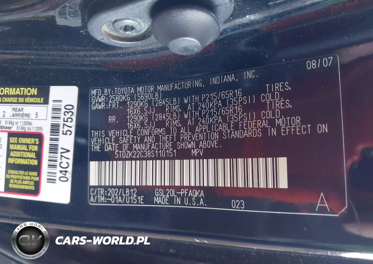 2008 Toyota Sienna Xle VIN:5TDZK22C38S110151 - 9