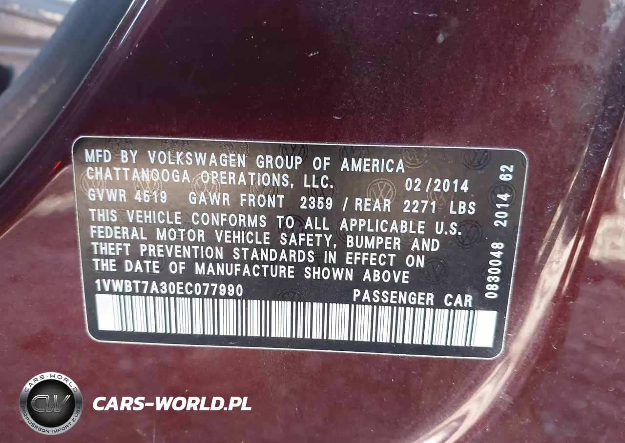 2014 Volkswagen Passat 1.8T Se VIN:1VWBT7A30EC077990 - 9