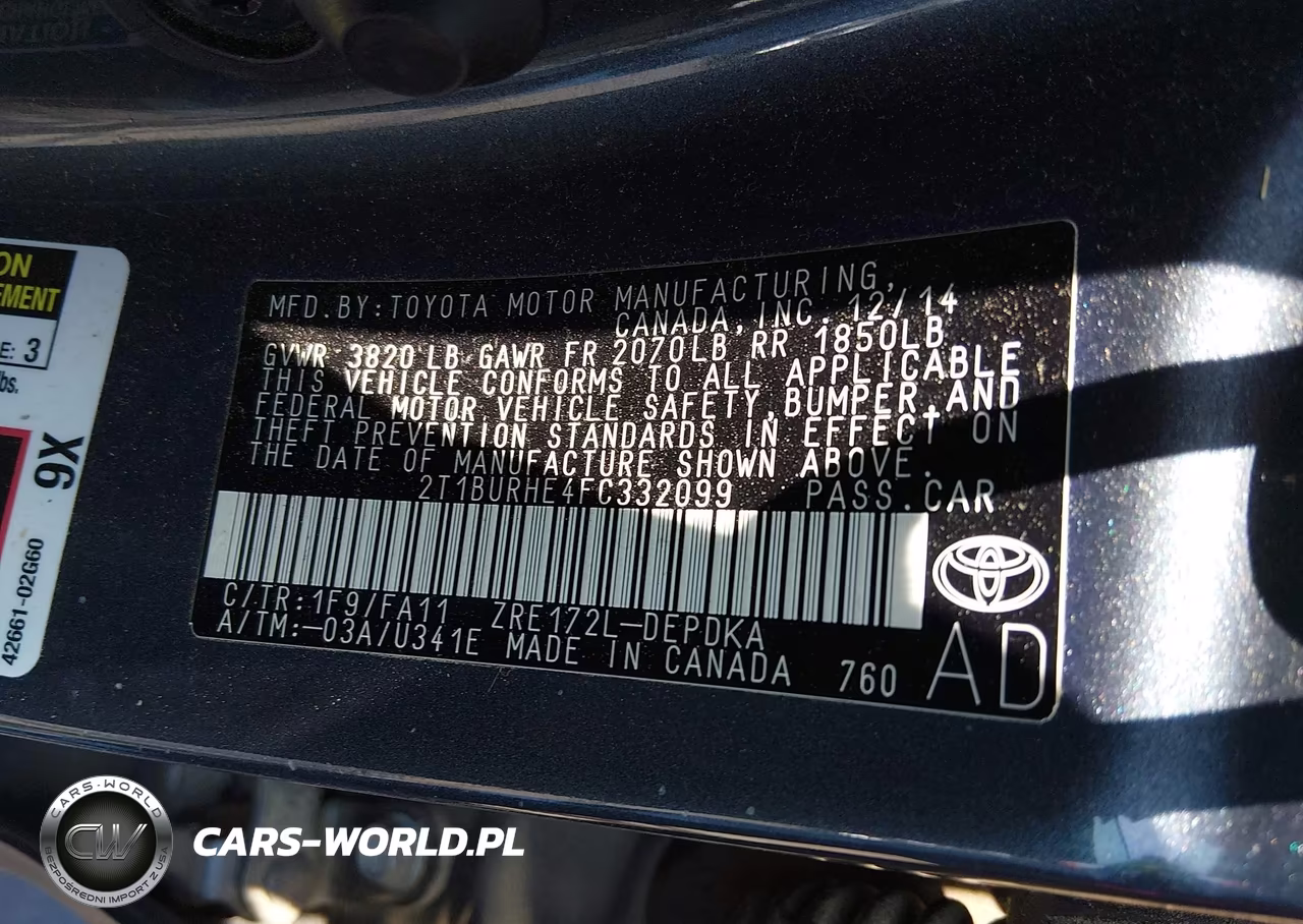 2015 Toyota Corolla L VIN:2T1BURHE4FC332099 - 9
