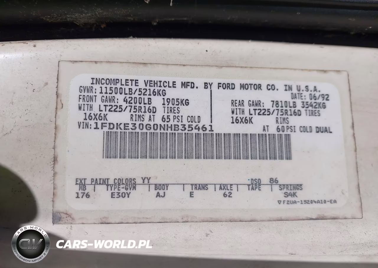 1992 Ford Econoline E350 Cutaway Van VIN:1FDKE30G0NHB35461 - 9