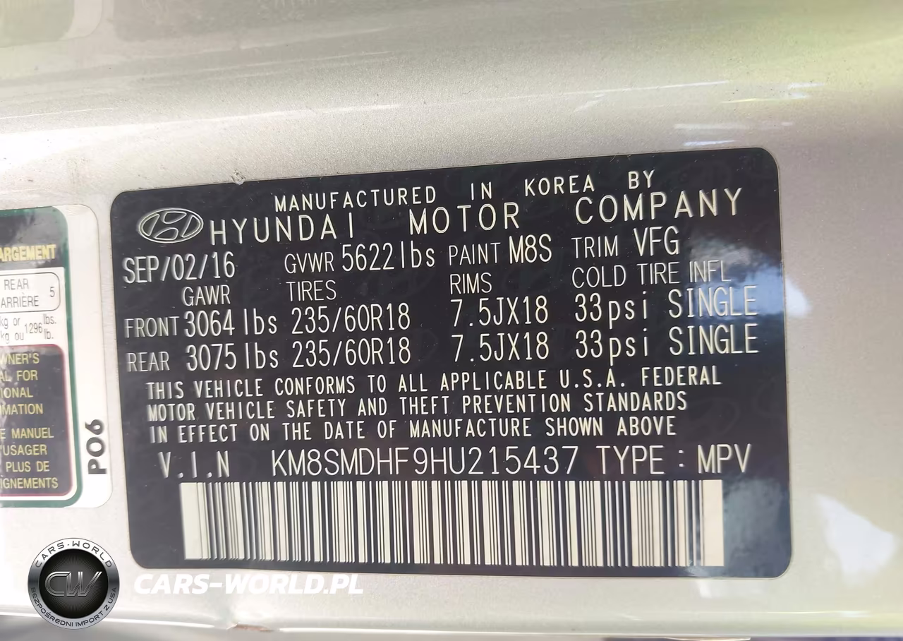 2017 Hyundai Santa Fe Se VIN:KM8SMDHF9HU215437 - 9
