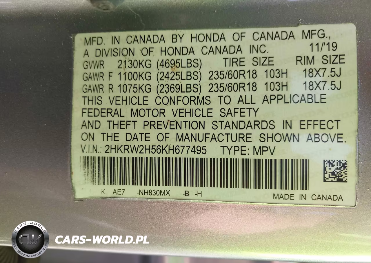 2019 Honda Cr-V Ex VIN:2HKRW2H56KH677495 - 9
