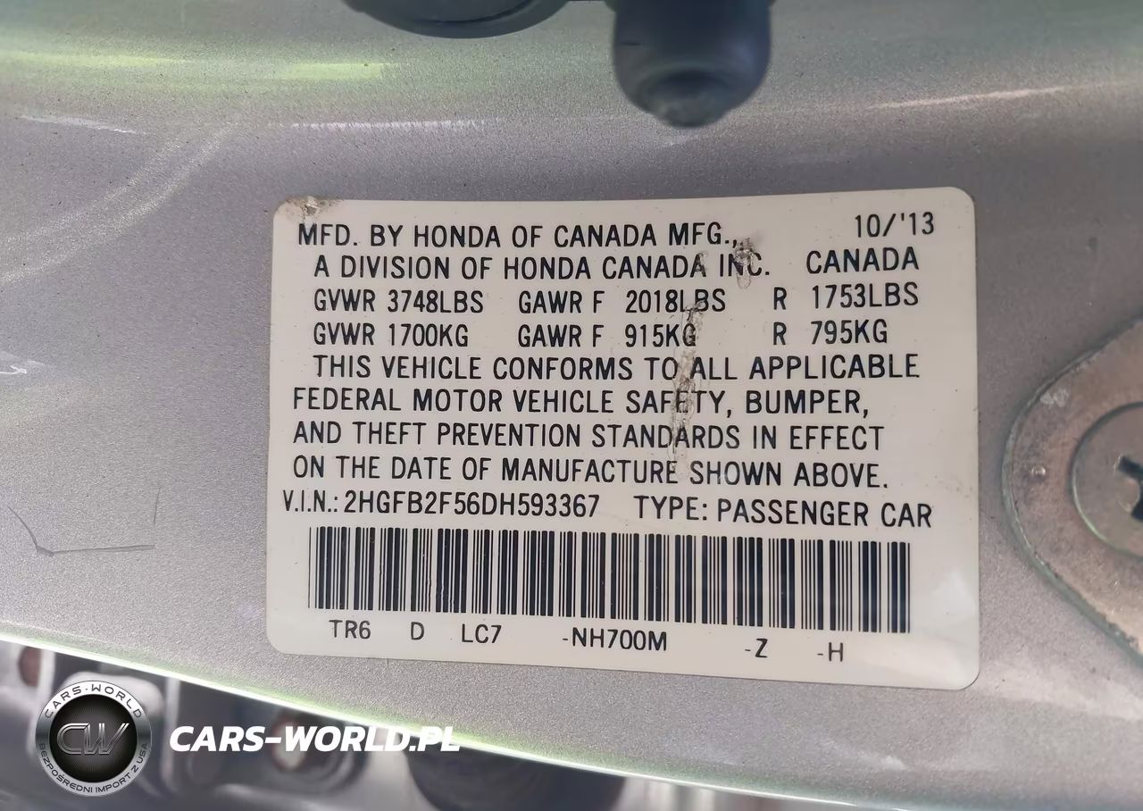 2013 Honda Civic Lx VIN:2HGFB2F56DH593367 - 9