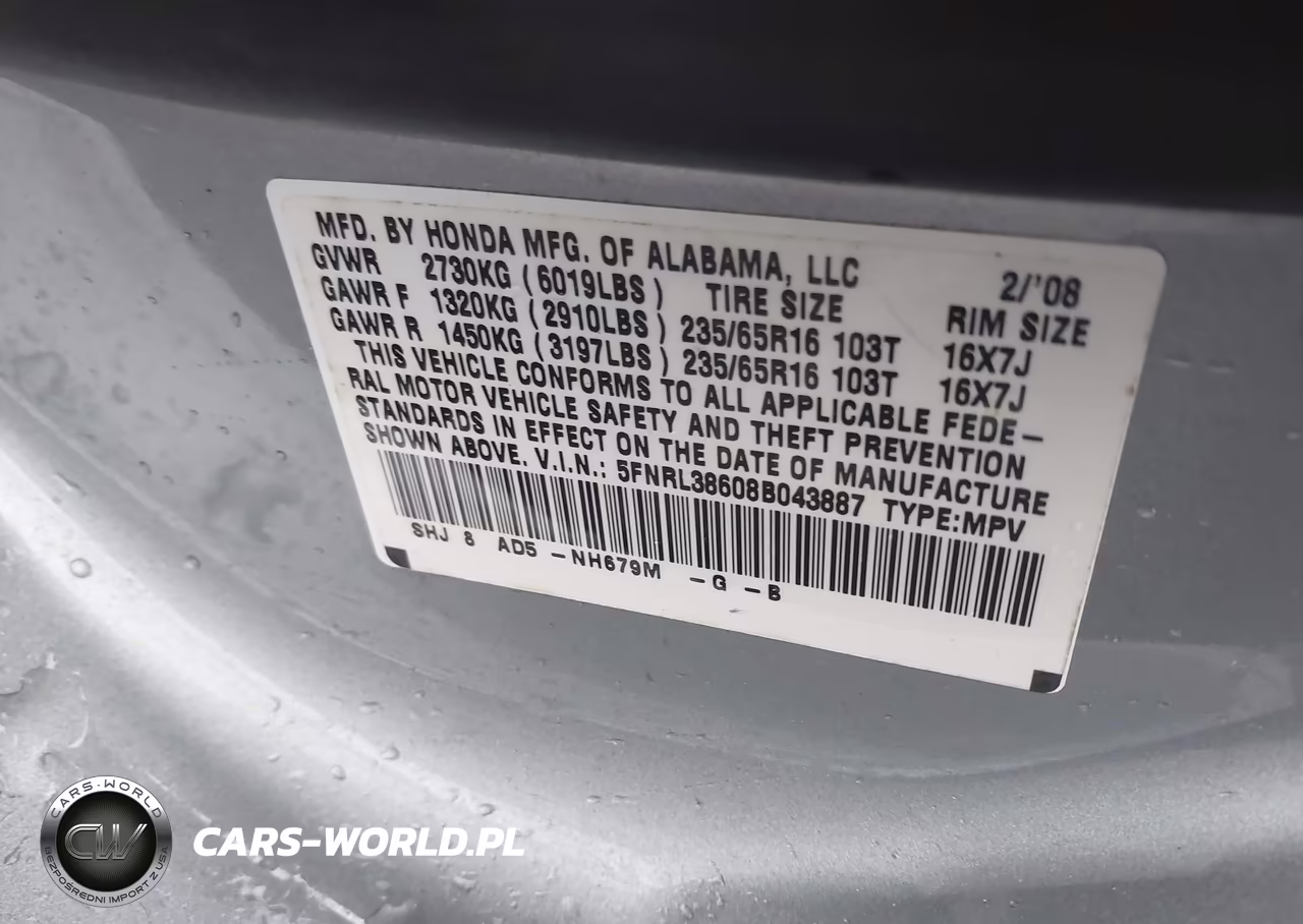 2008 Honda Odyssey Ex-L VIN:5FNRL38608B043887 - 9