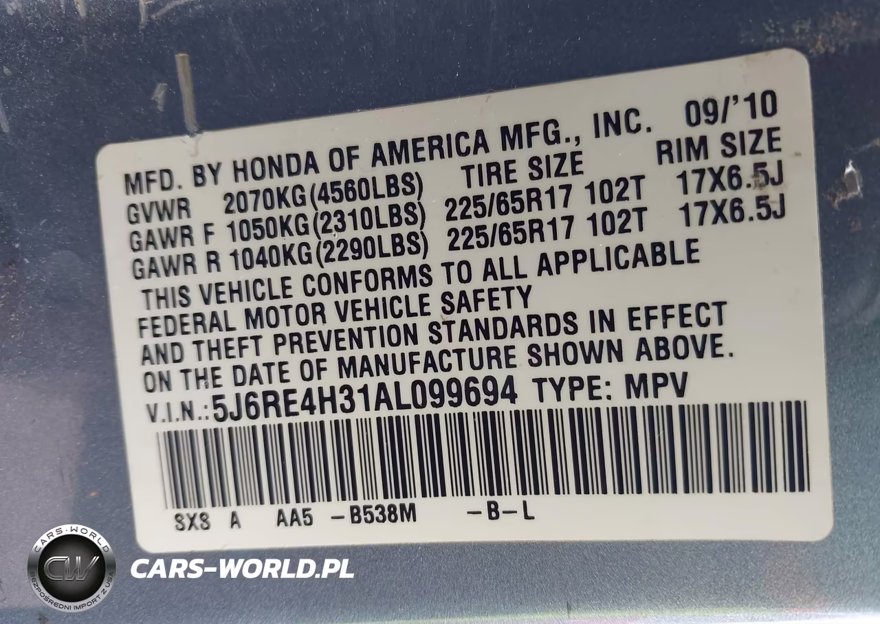 2010 Honda Cr-V Lx VIN:5J6RE4H31AL099694 - 9