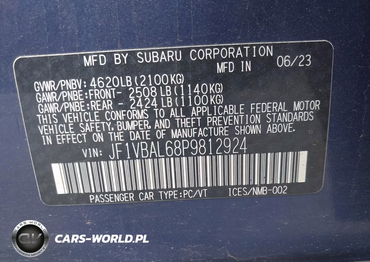 2023 Subaru Wrx Limited VIN:JF1VBAL68P9812924 - 9