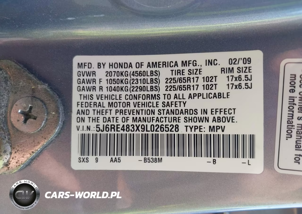 2009 Honda Cr-V Lx VIN:5J6RE483X9L026528 - 9