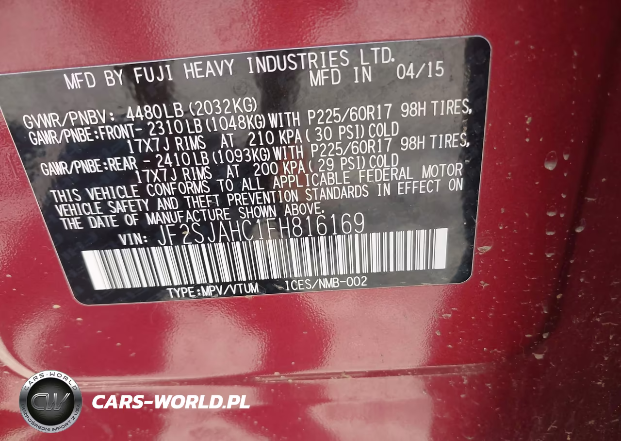 2015 Subaru Forester 2.5I Limited VIN:JF2SJAHC1FH816169 - 9