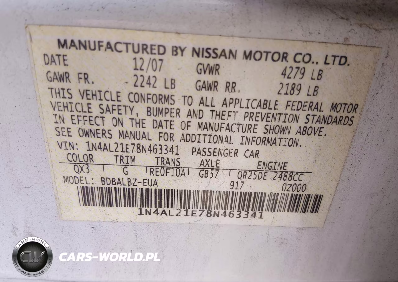 2008 Nissan Altima 2.5 Sl VIN:1N4AL21E78N463341 - 9