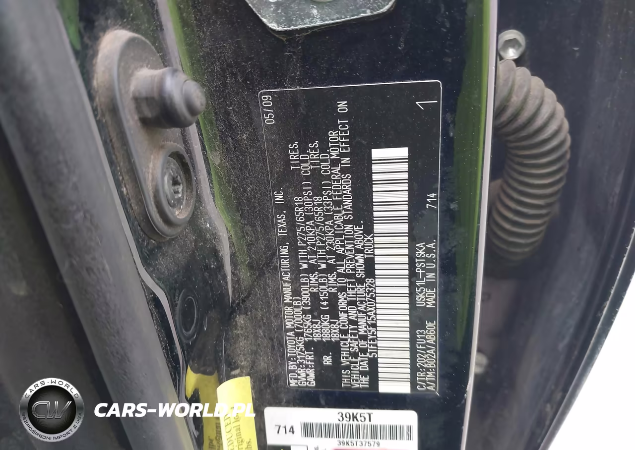 2010 Toyota Tundra Grade 5.7L V8 VIN:5TFEY5F15AX075328 - 9
