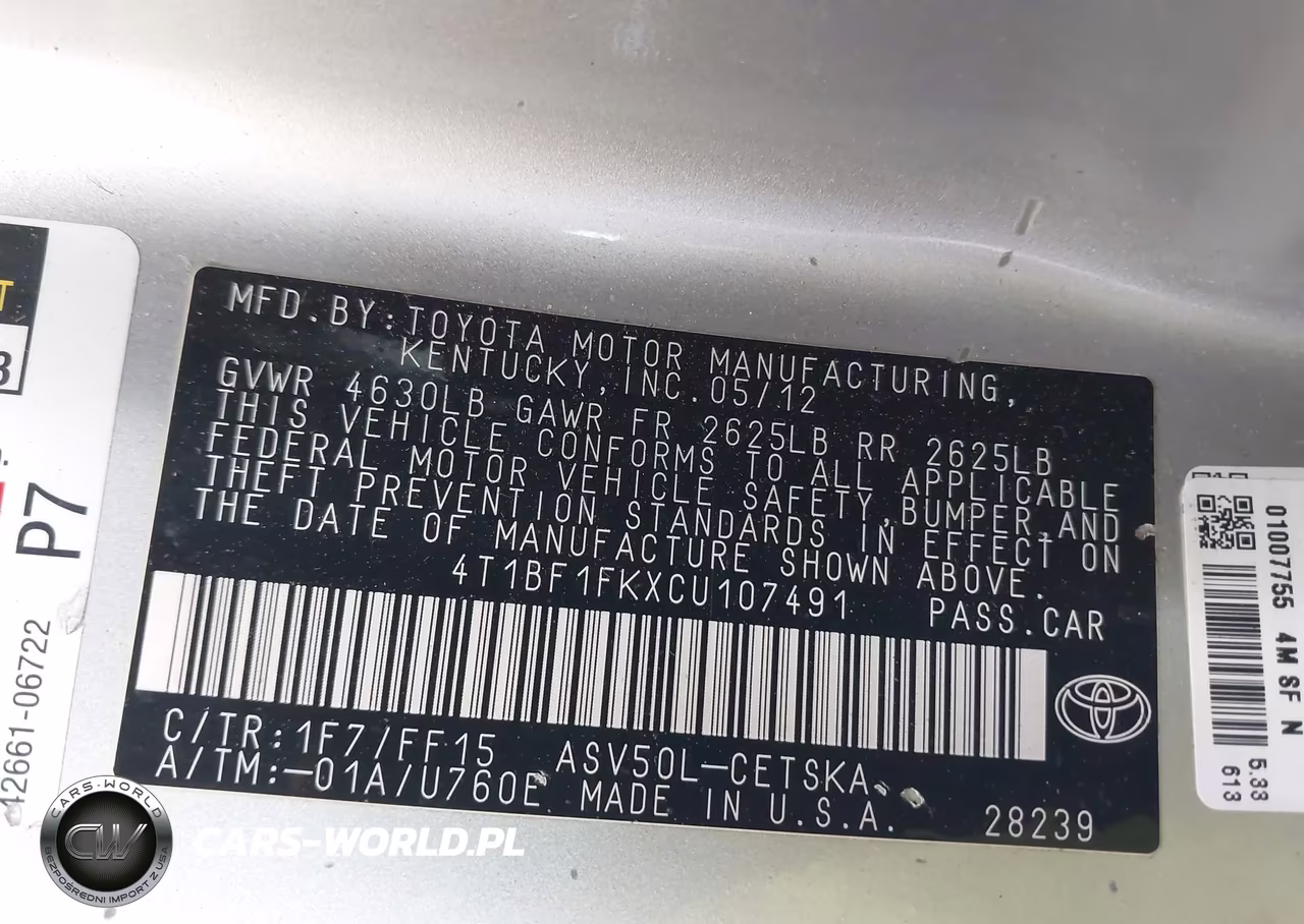 2012 Toyota Camry Se VIN:4T1BF1FKXCU107491 - 9