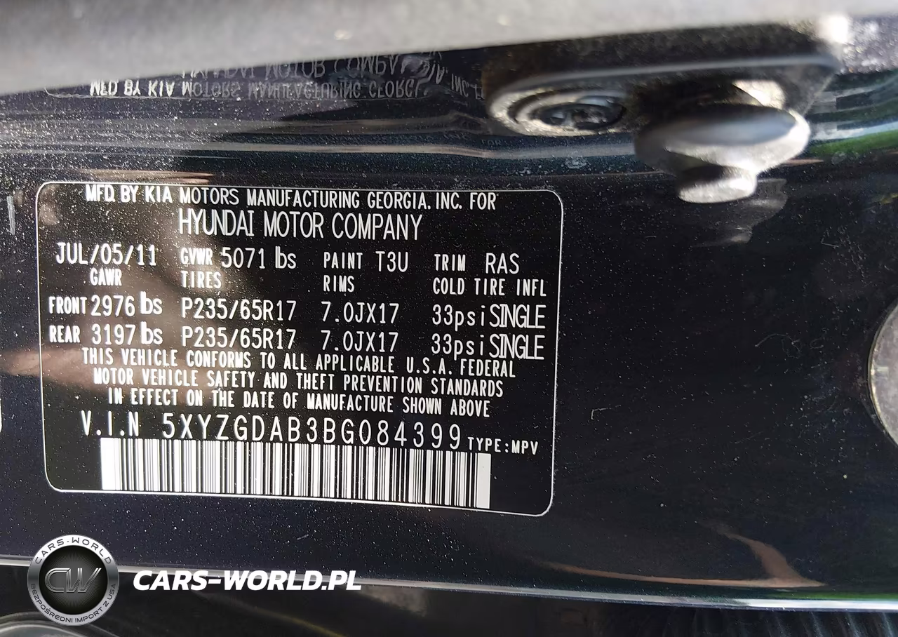 2011 Hyundai Santa Fe Gls VIN:5XYZGDAB3BG084399 - 9