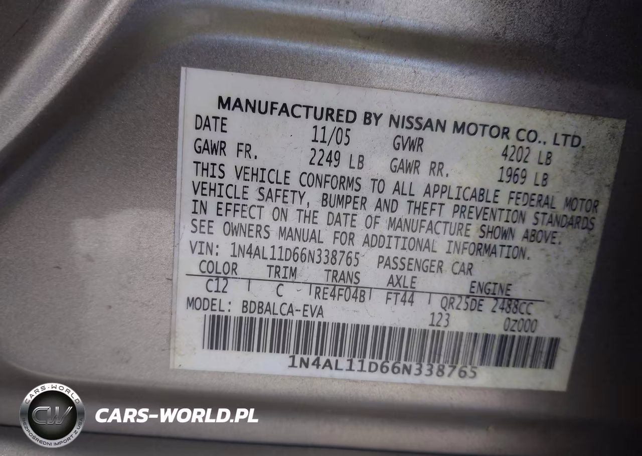 2006 Nissan Altima 2.5 S VIN:1N4AL11D66N338765 - 9