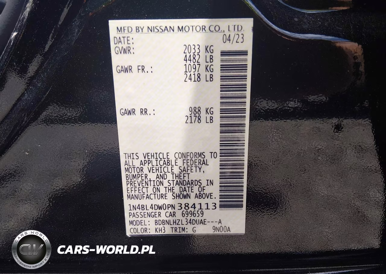 2023 Nissan Altima Sv Intelligent Awd VIN:1N4BL4DW0PN384113 - 9