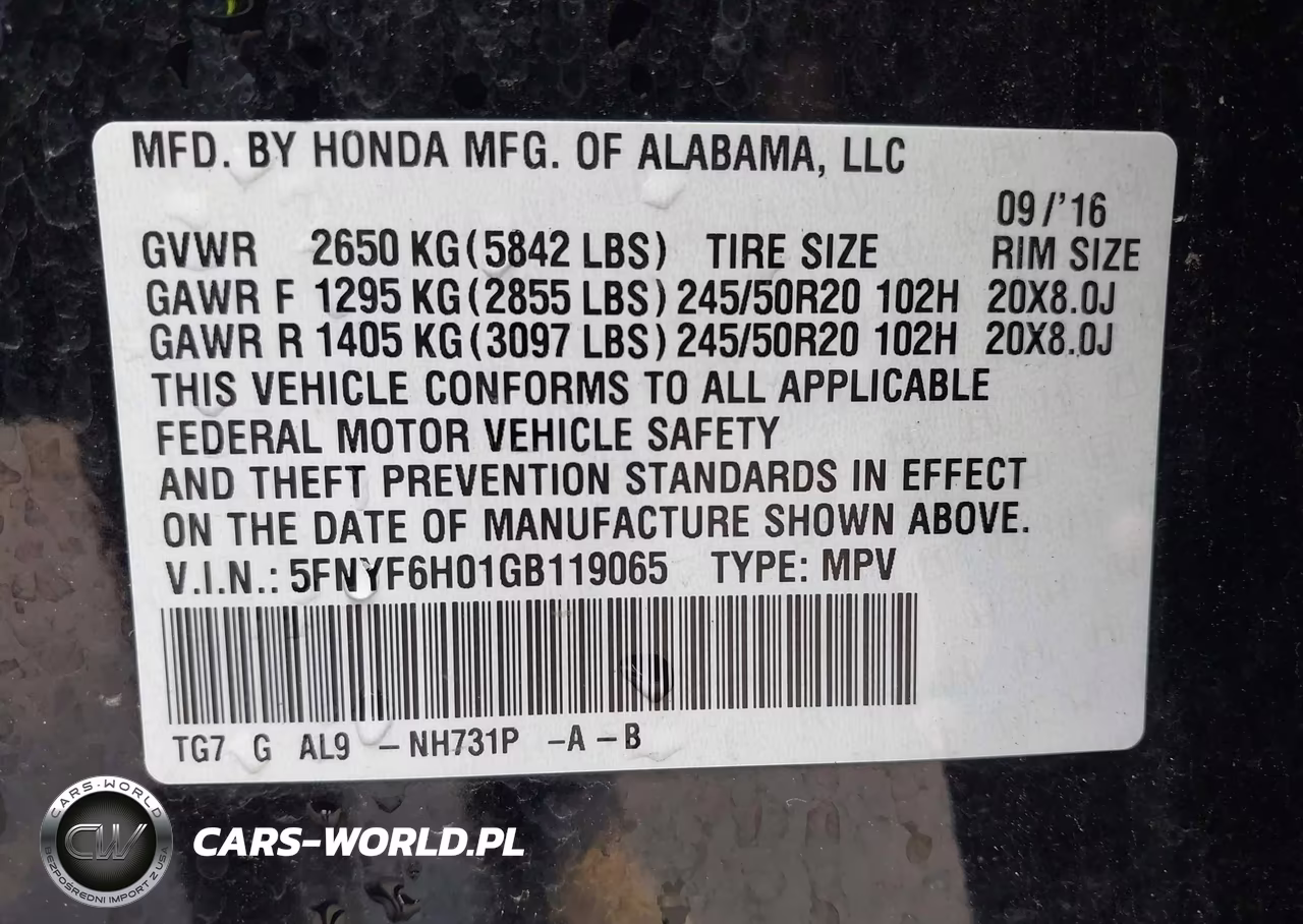 2016 Honda Pilot Elite VIN:5FNYF6H01GB119065 - 9