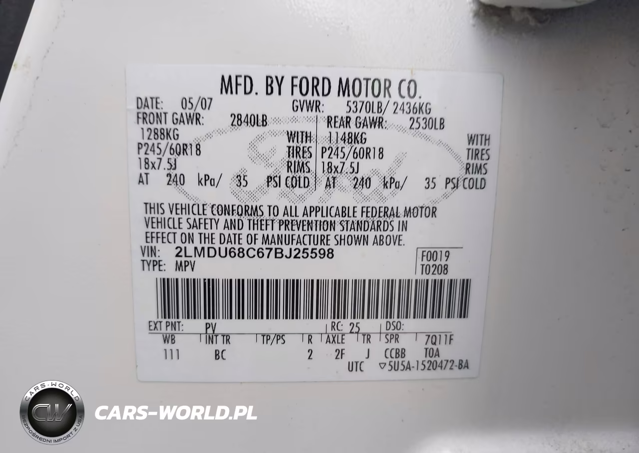 2007 Lincoln Mkx VIN:2LMDU68C67BJ25598 - 9