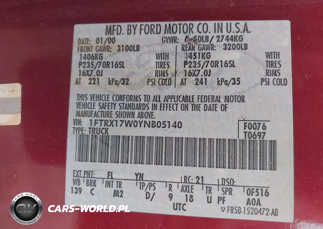 2000 Ford F-150 Lariat-Work Series-Xl-Xlt VIN:1FTRX17W0YNB05140 - 9