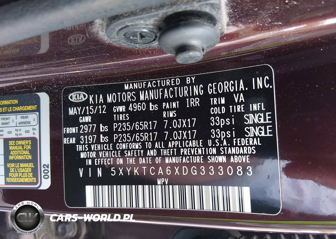 2013 Kia Sorento Lx VIN:5XYKTCA6XDG333083 - 9