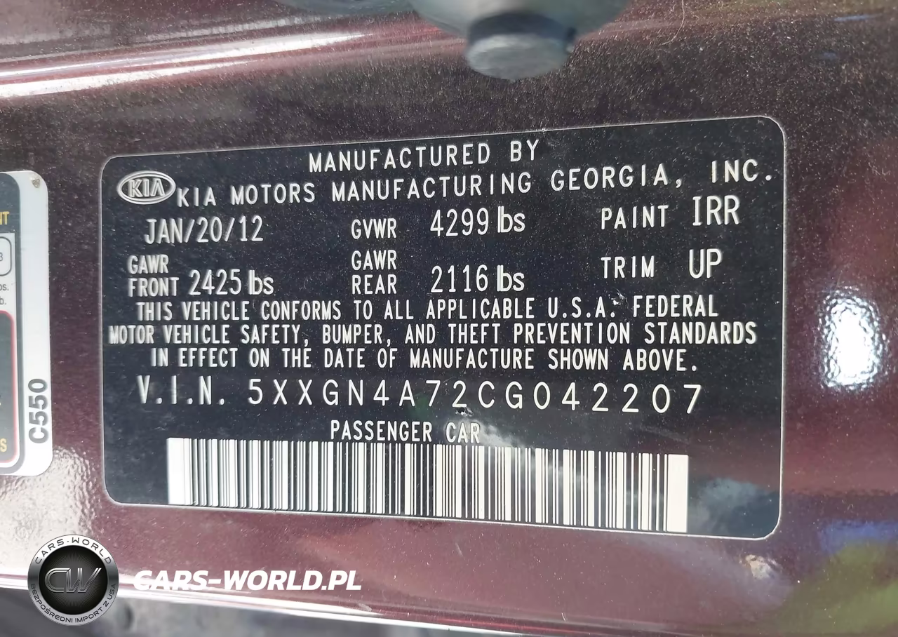 2012 Kia Optima Ex VIN:5XXGN4A72CG042207 - 9