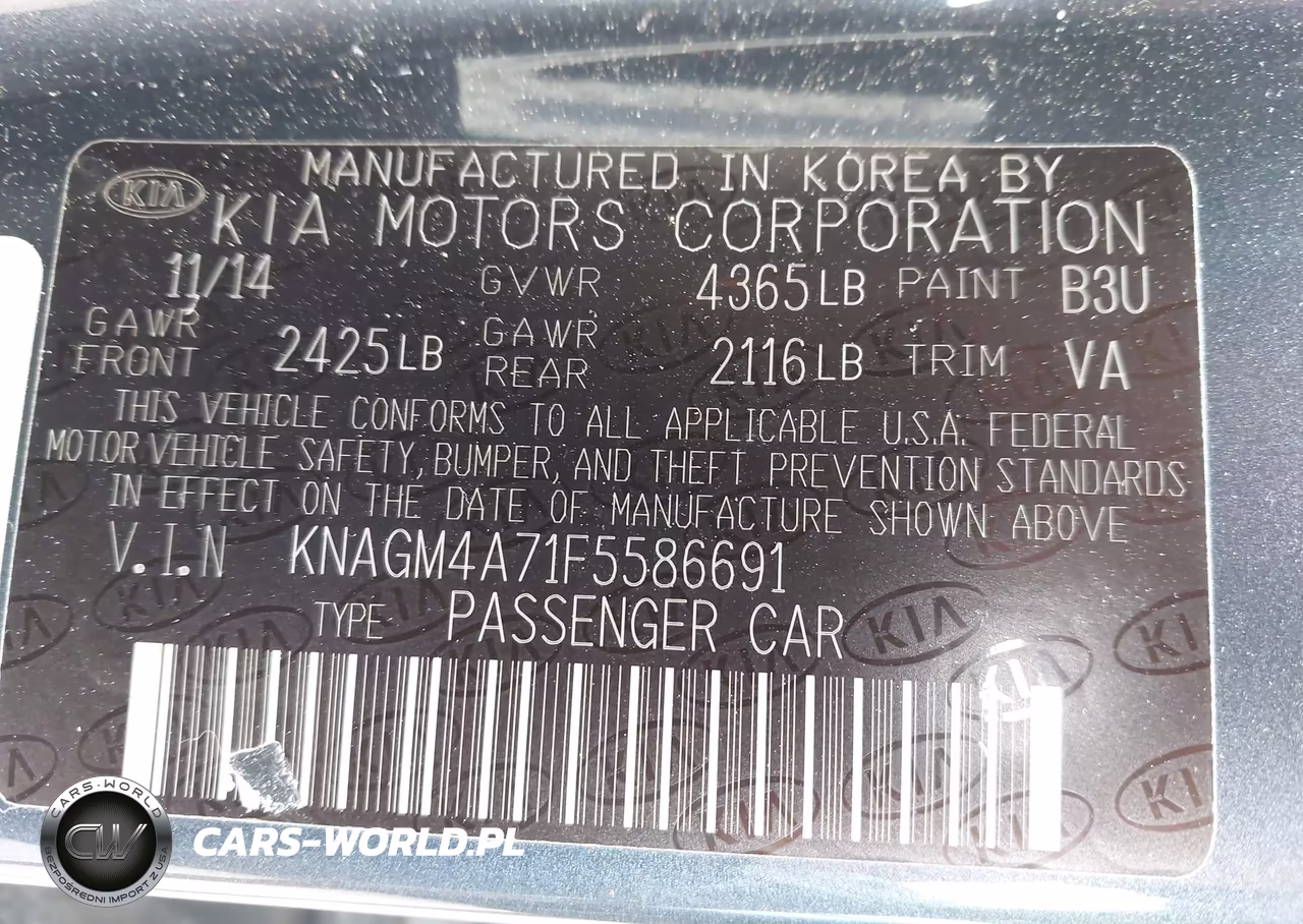 2015 Kia Optima Lx VIN:KNAGM4A71F5586691 - 9