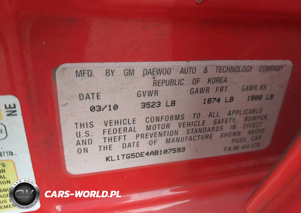 2010 Chevrolet Aveo Lt VIN:KL1TG5DE4AB107593 - 9
