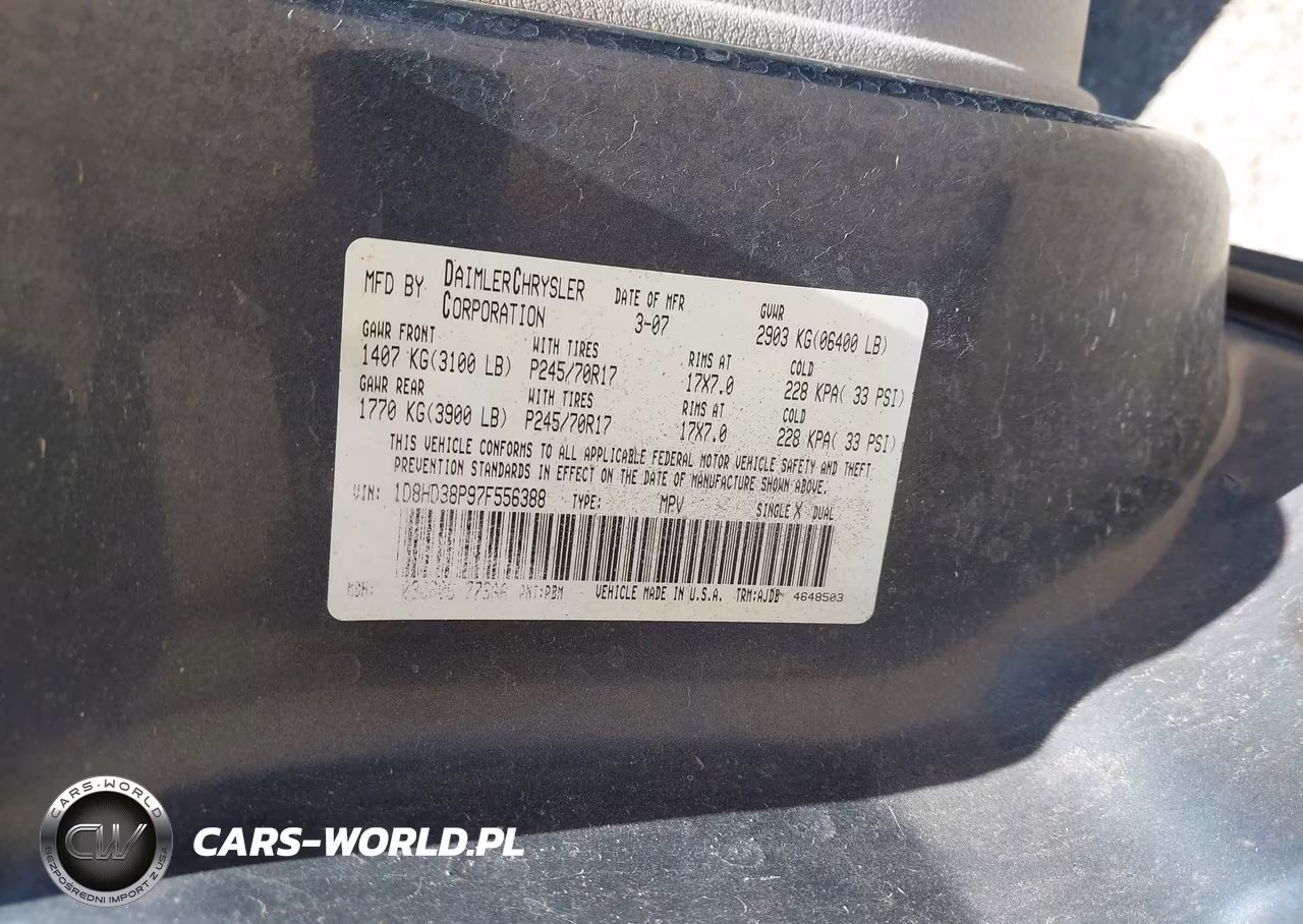 2007 Dodge Durango Sxt VIN:1D8HD38P97F556388 - 9