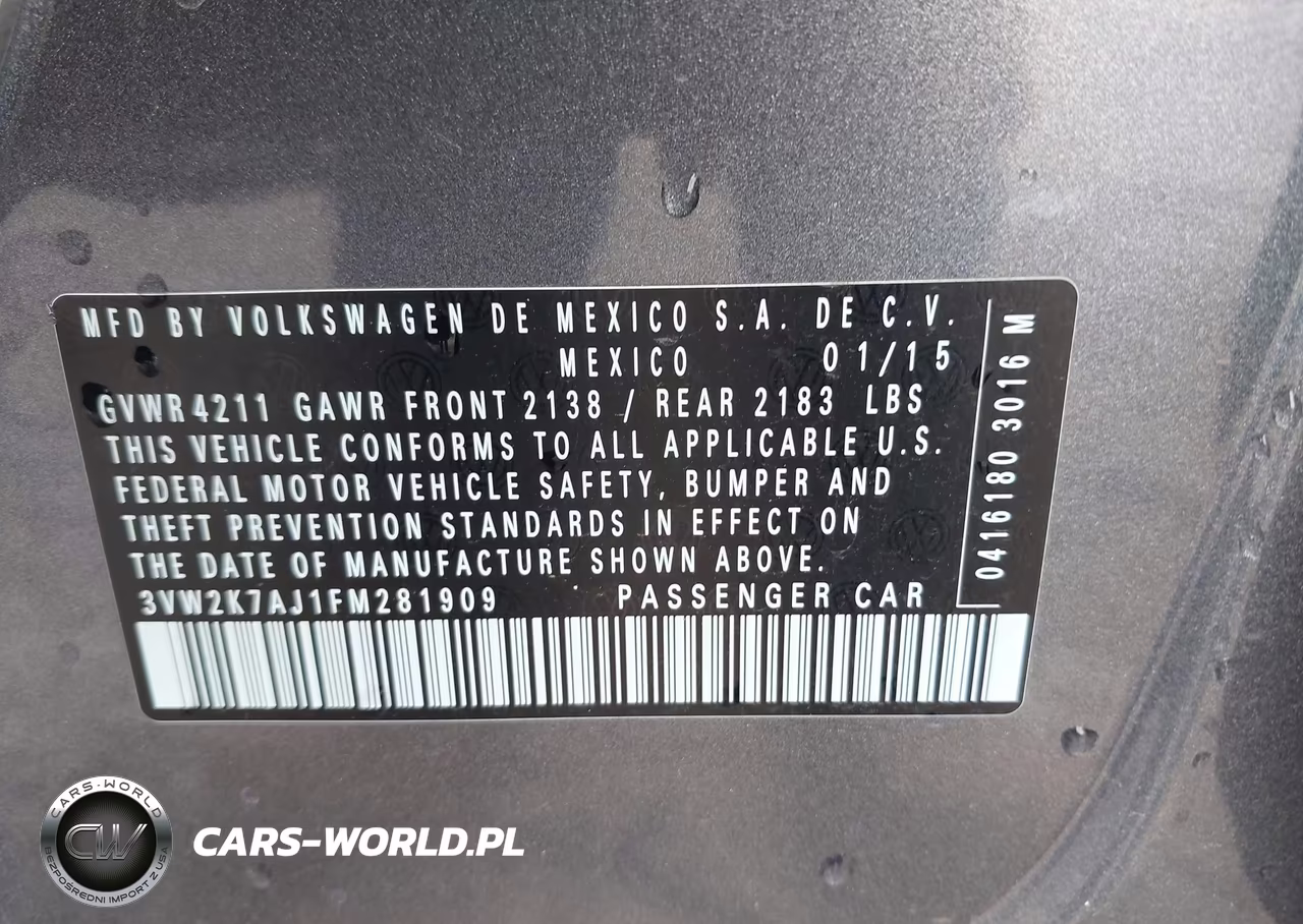 2015 Volkswagen Jetta 2.0L S VIN:3VW2K7AJ1FM281909 - 9
