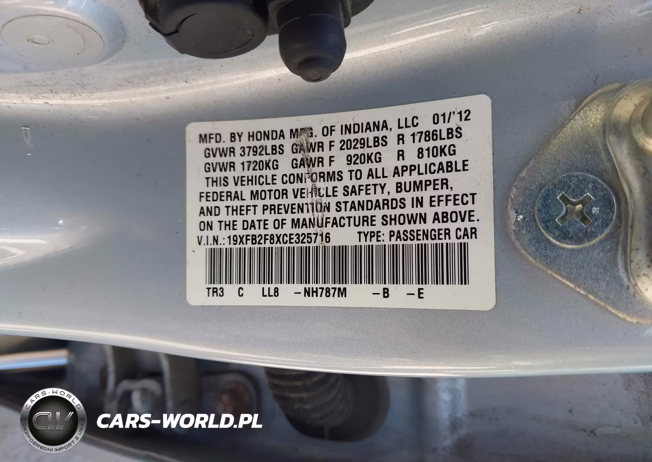 2012 Honda Civic Ex VIN:19XFB2F8XCE325716 - 9