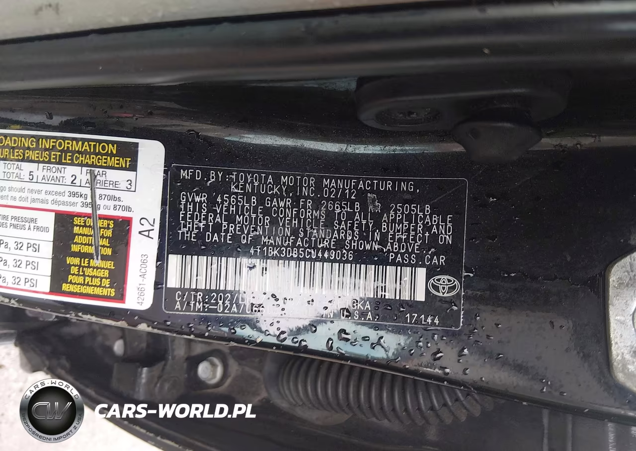 2012 Toyota Avalon VIN:4T1BK3DB5CU449036 - 9