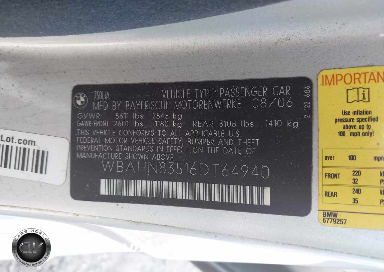 2006 BMW 750Li VIN:WBAHN83516DT64940 - 9