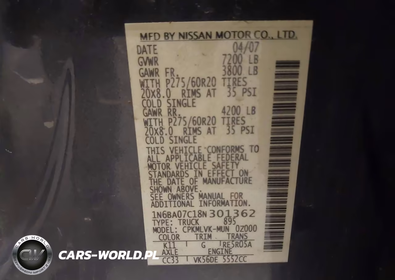 2008 Nissan Titan Le VIN:1N6BA07C18N301362 - 9