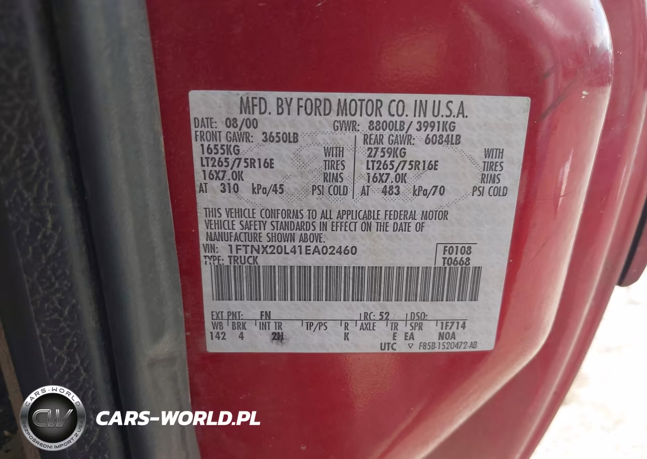 2001 Ford F-250 Lariat-Xl-Xlt VIN:1FTNX20L41EA02460 - 9